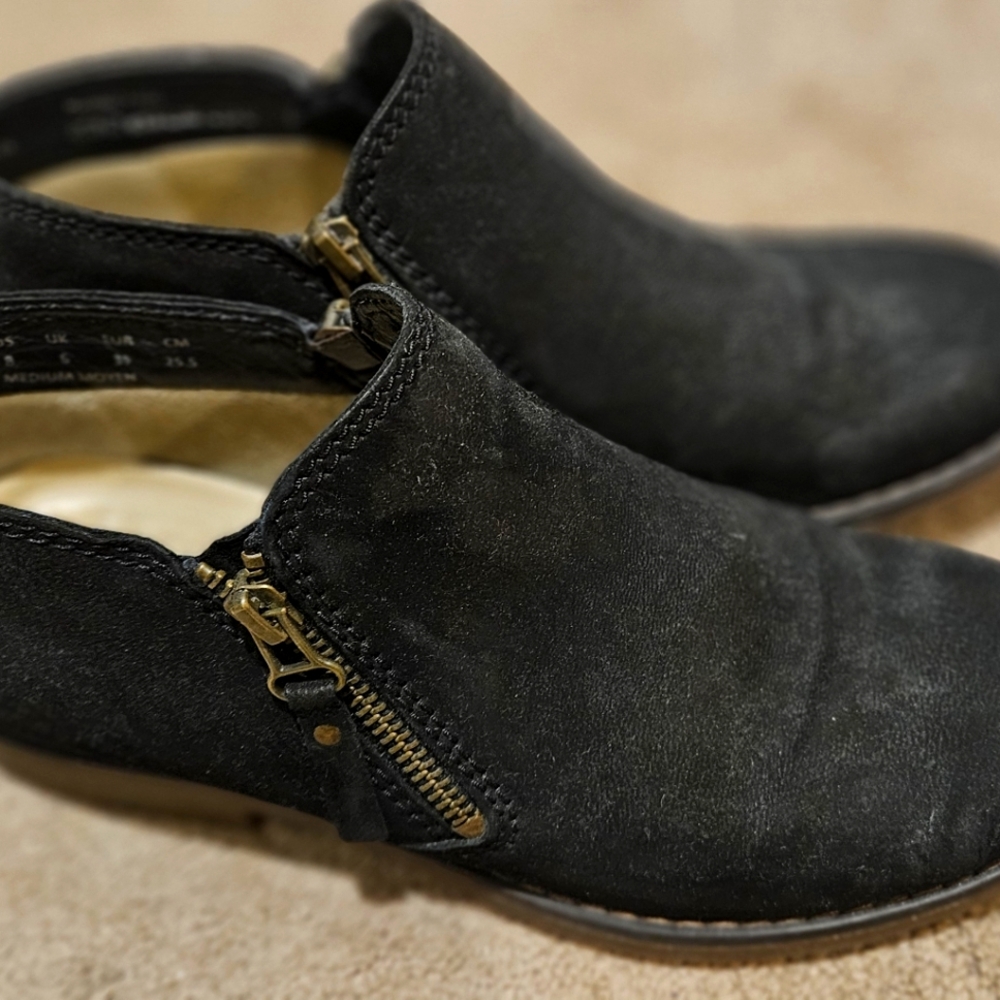 Hush Puppies Black Suede Ankle Boots with Side Zipper 8